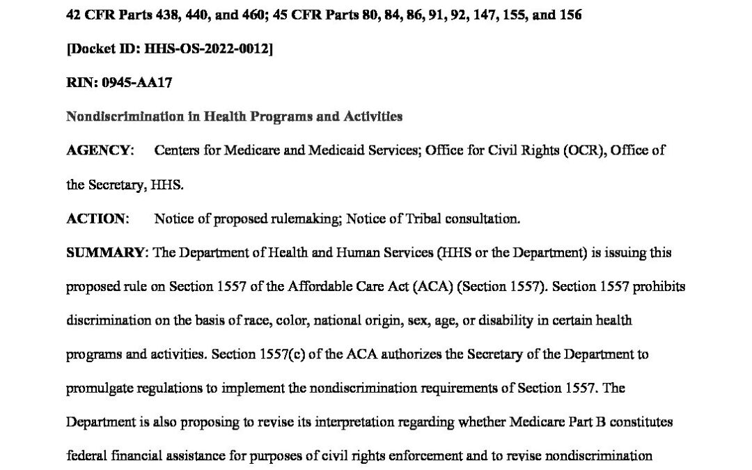 Proposed Section 1557 2022 Rule Catholic Benefits Association