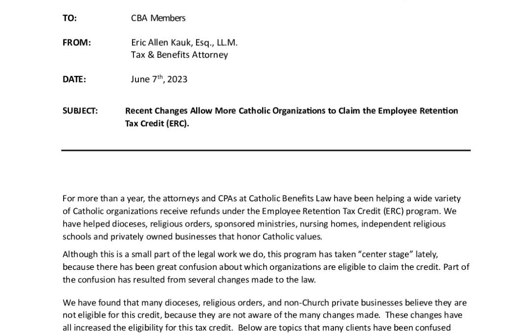 12 Letter to CBA Members – Catholic Benefits Law | Catholic Benefits ...